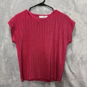 Kim Rogers Top Womens Petite Size Small Fuchsia Pink Short Sleeve Blouse
